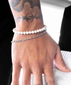 Herenarmband met witte parel Zac