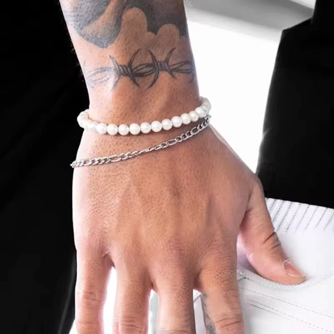 Herenarmband met witte parel Zac