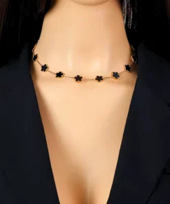 Collier trefle noir Mélanie