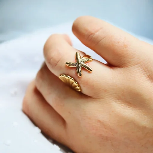 Bague Coquillage Dorée – Bijou Plage & Océan – Tendance Été Bohème - Afbeelding 2
