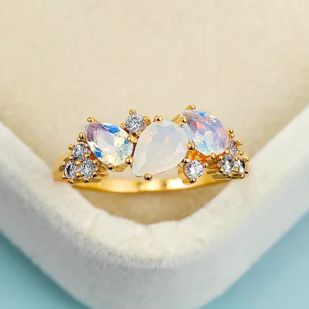 Gouden ring met maansteen - Afbeelding 3